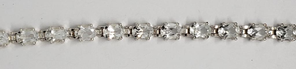Vtg HAN 925 Sterling Silver White Topaz: Oval Link Tennis Bracelet - 8" LONG (11.7 DWT)