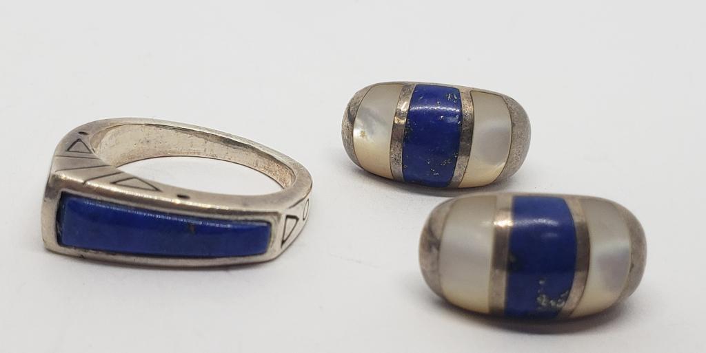 925 BLUE LAPIS RING / EARRING SET (1 of 4)