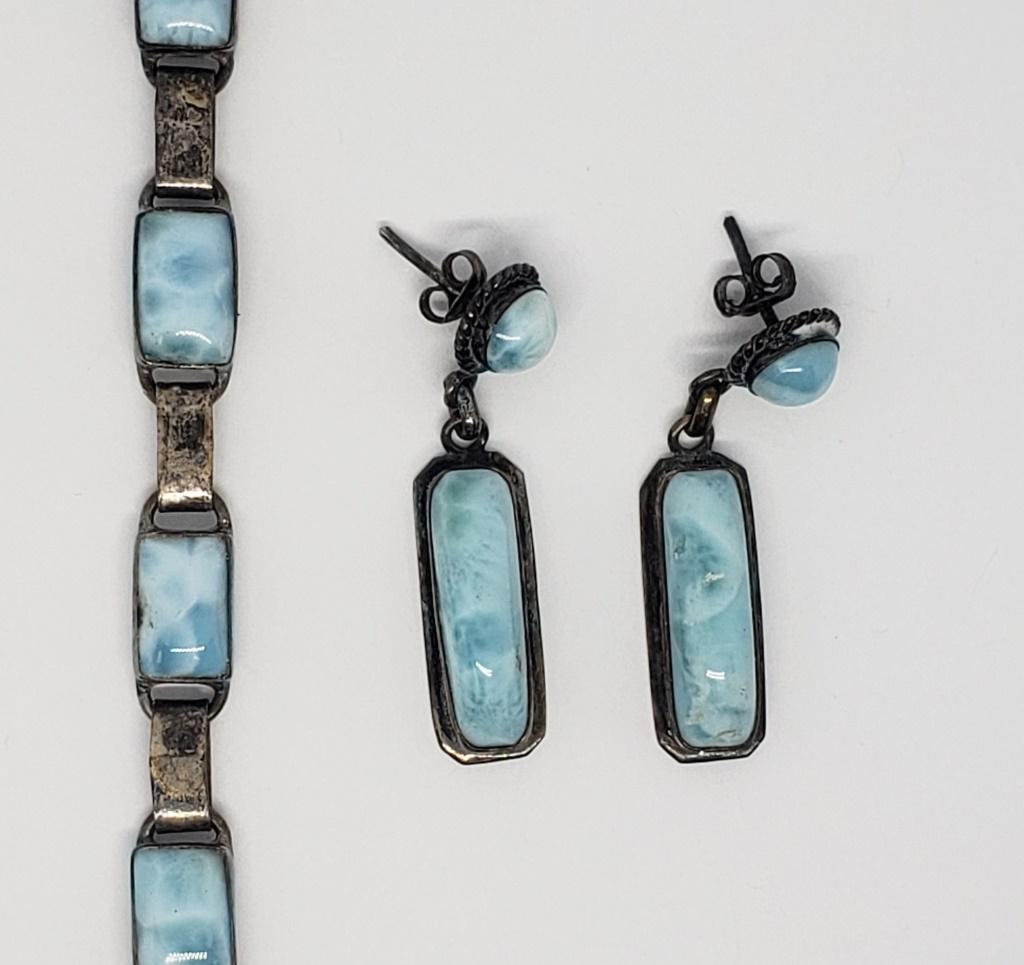 NAVAJO "FAJ" STERLING TURQUOISE SET (1 of 5)