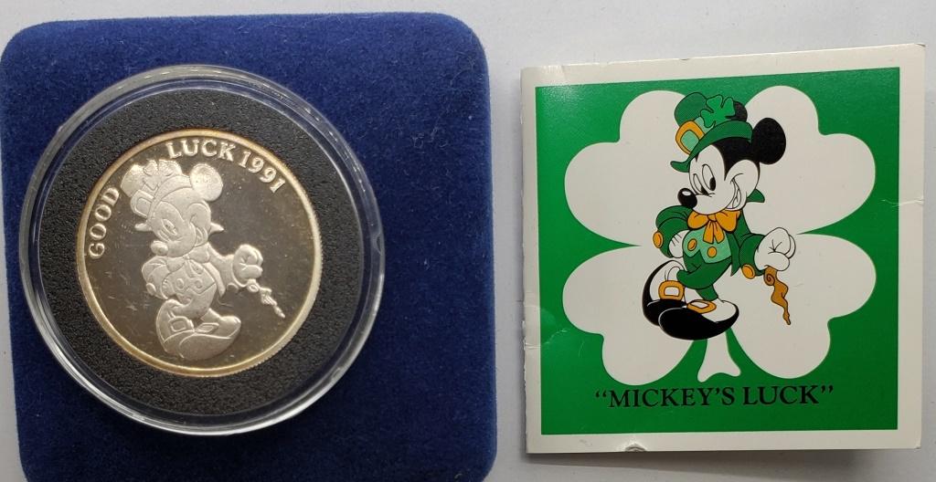 1991 "Mickey's Luck" 1/2 ozt .999 Fine Silver: W/COA