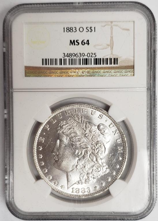 1883-O Morgan Silver Dollar NGC MS64: Comes with display box!