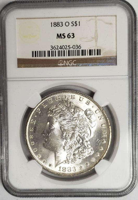 1883-O Morgan Silver Dollar NGC MS64: Comes with display box!