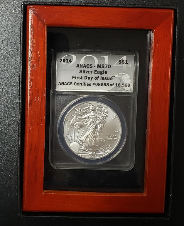 2014 Silver Eagle ANACS MS70 First Day of Issue (1 of 2)