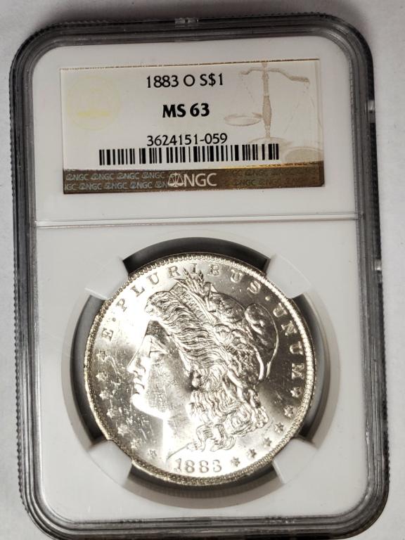 1883-O Morgan Silver Dollar NGC MS63: REGISTERED TO BID TODAY