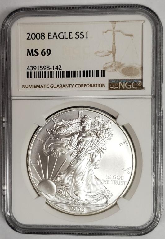 2008 American Silver Eagle NGC MS69 (1 of 4)