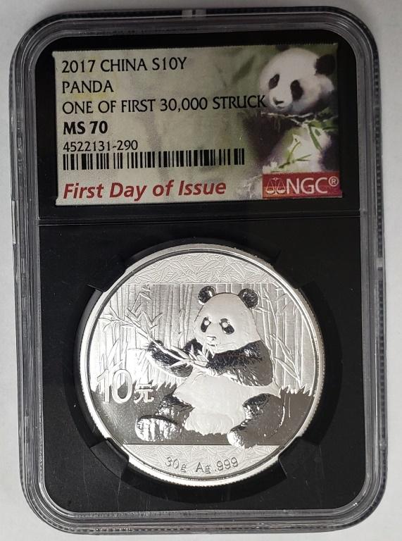 2017 China Panda S10Y NGC MS70: Black Core. One of first 30,000 Struck.