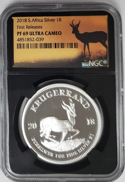 2018 Silver Krugerrand First Releases PF69 Ultra C: South African. Black Core