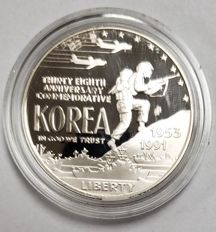 1991 US Korean War Memorial Coin - Proof: W/Box & COA. Box has some damage.