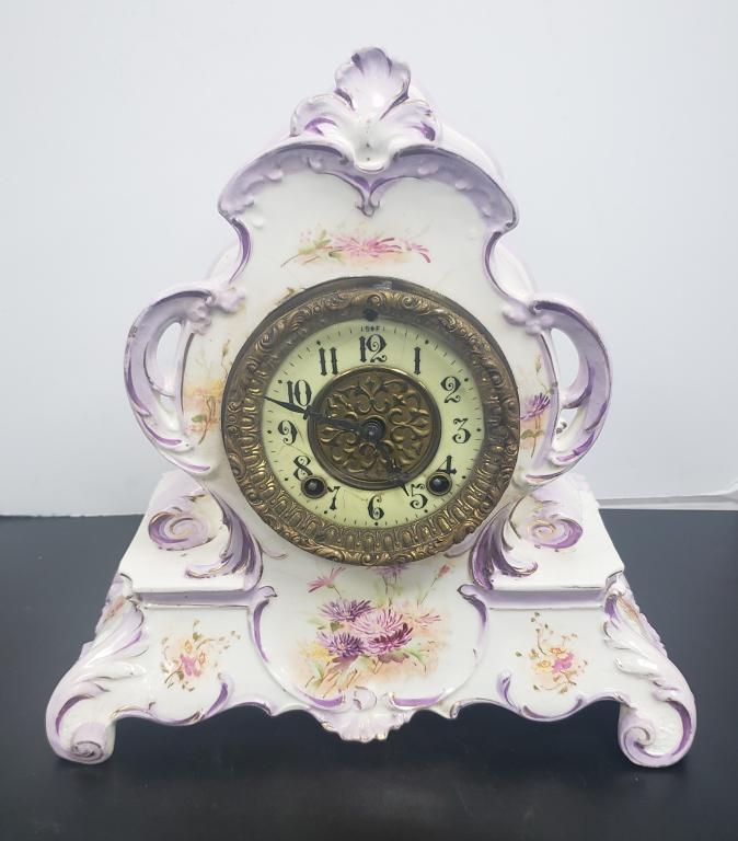 Antique Wm L Gilbert Porcelain Mantle Clock - Flor (1 of 6)