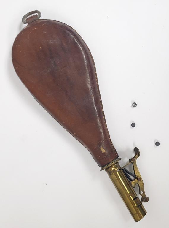 Antique Muzzle Loader Leather Powder/Shot Flask (1 of 3)
