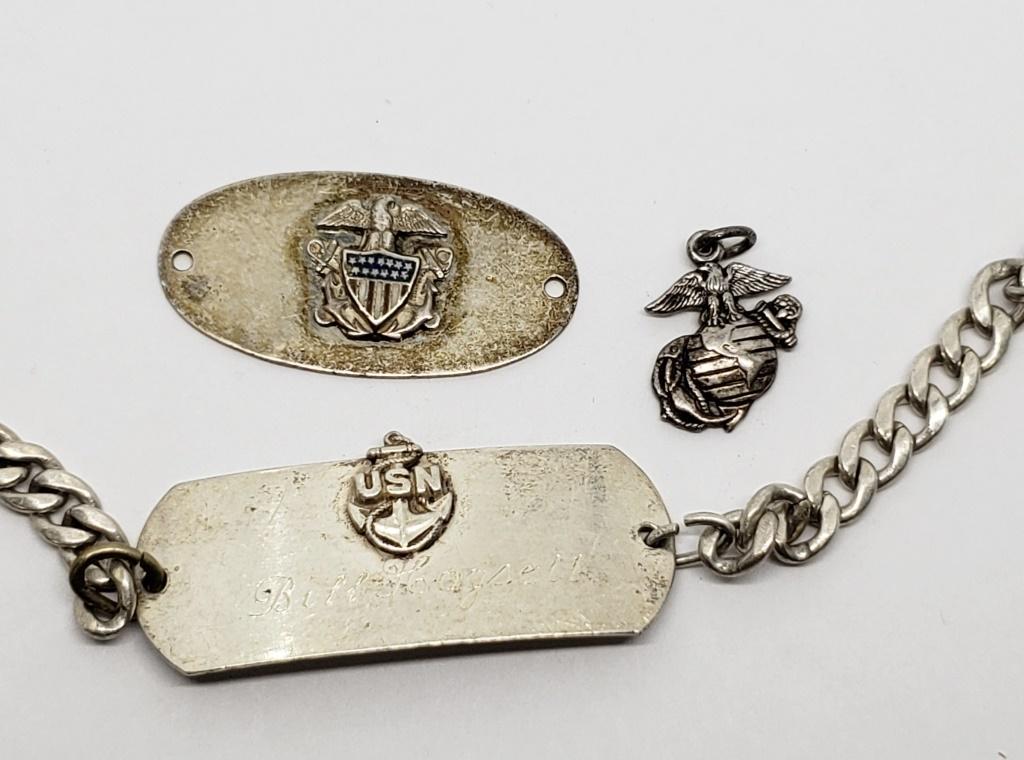 WWII US Navy & Marines Sterling Bracelets & Pendan: The one id tag needs a new bracelet.