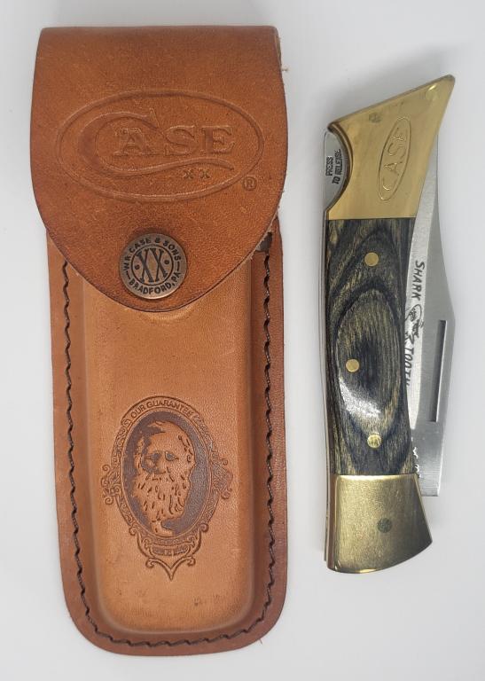 CASE XX Shark Tooth P197L SS: Folding Knife w/ Leather Sheath & PAPERS - NEW