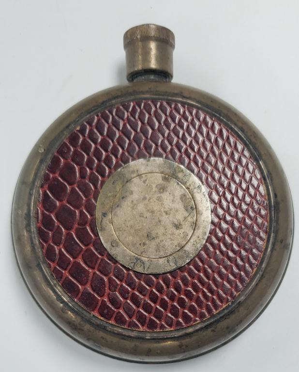 Vintage German Leather & Metal Flask with Shot Gla (1 of 2)