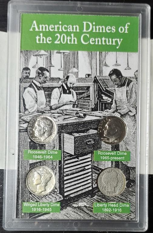 American Dimes of the 20th Century - Silver: 3 silver dimes and one clad.