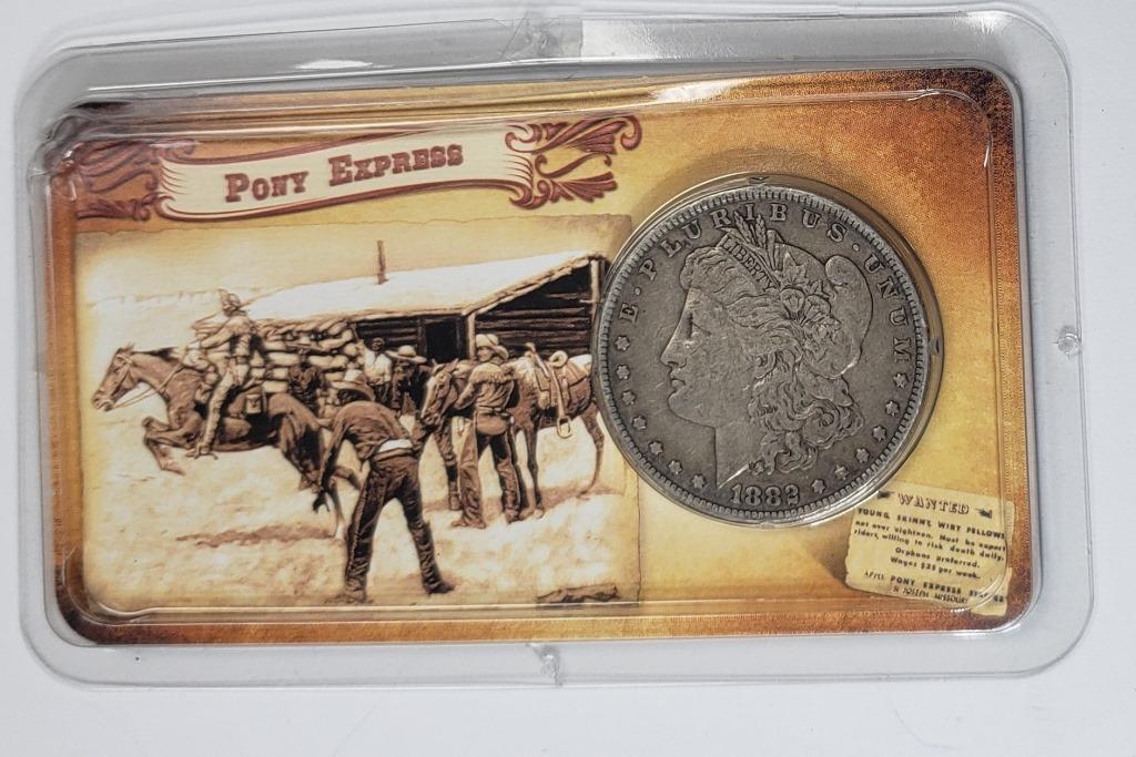 1882 Poney Express Morgan Silver Dollar - Littleto: In littleton plastic.