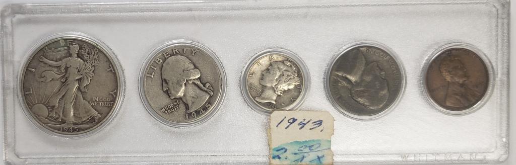 1945 Date Set - Silver Half, Quarter, Dime, Nickel (1 of 2)