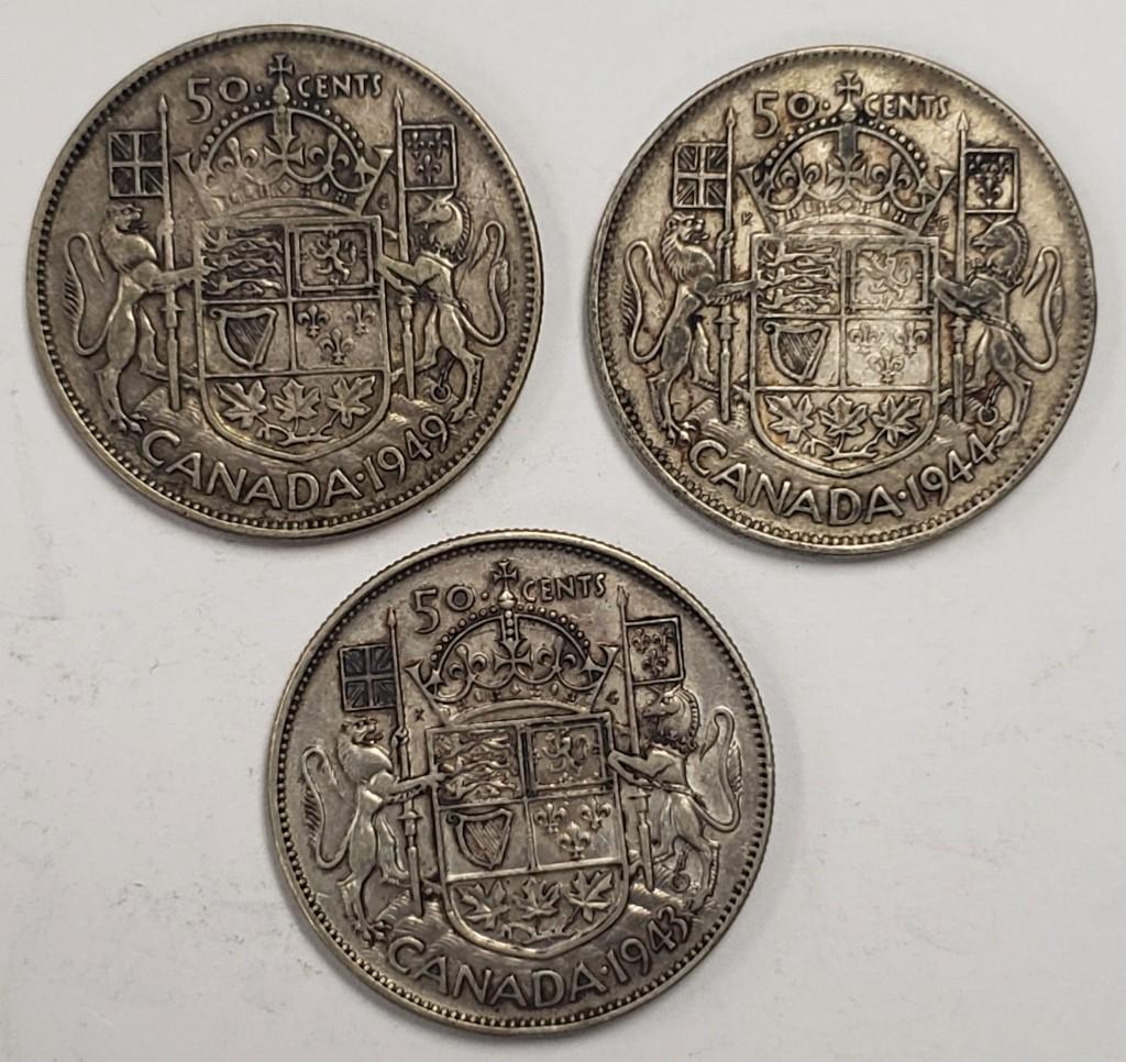 1943, 1944, 1949 CANADA 50 CENTS (1 of 2)