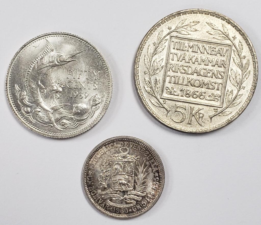 (3) UNC SILVER FOREIGN COINS (1 of 2)