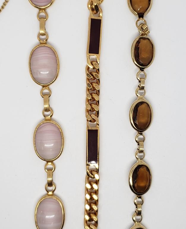 3-VINTAGE GOLD TONED BRACELETS LINKED/PANEL (1 of 6)