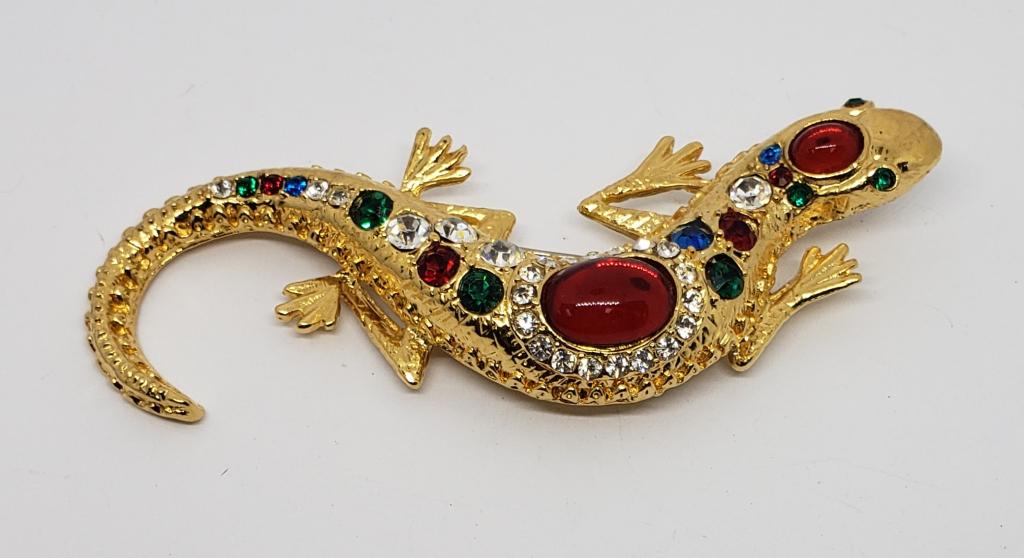 VINTAGE GOLD TONED LIZARD RHINESTONE BROOCH (1 of 6)