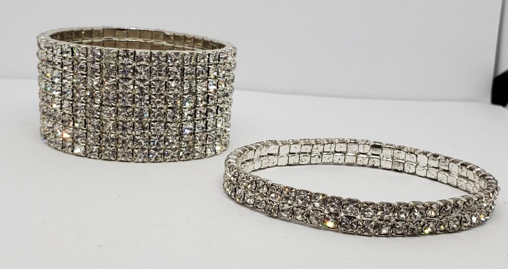 2-SILVER TONED RHINESTONE STRETCHY BRACELETS (1 of 2)