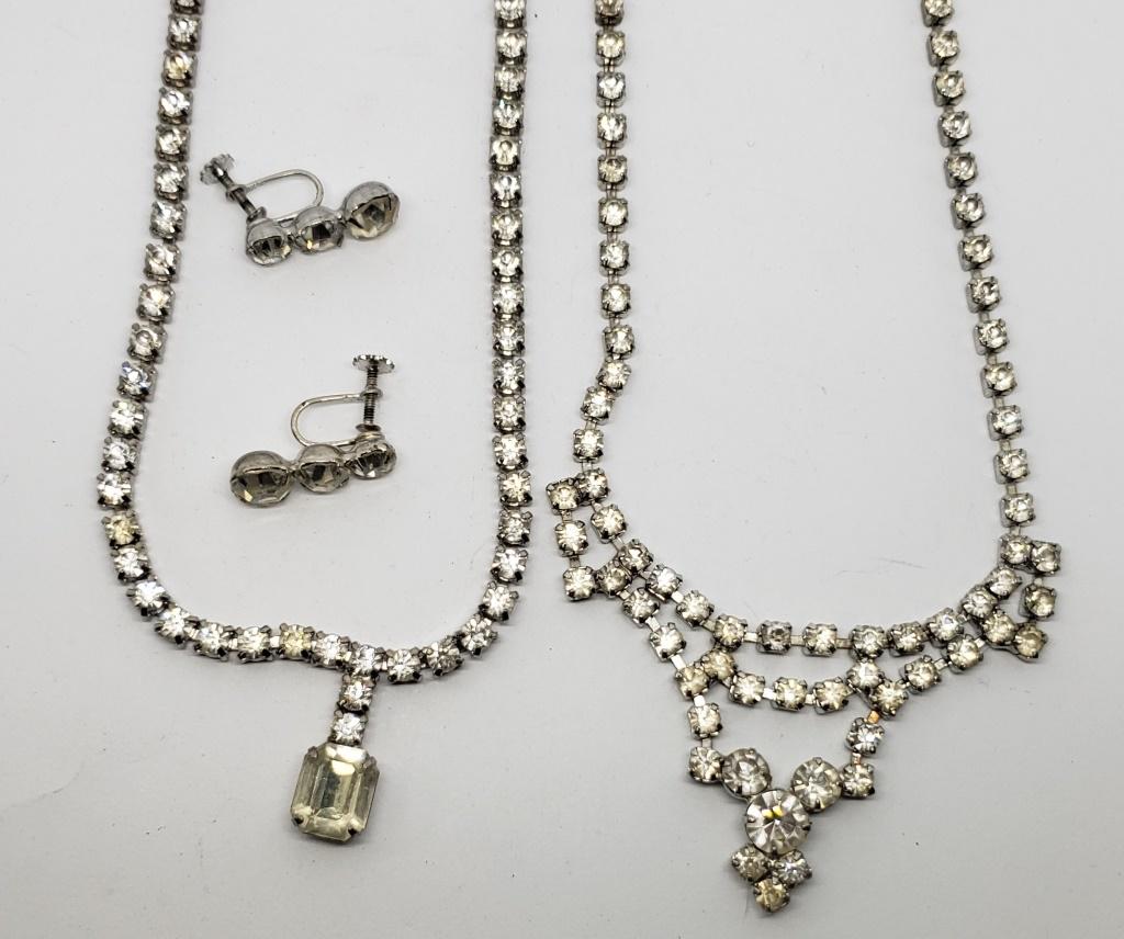 2-VINTAGE SILVER TONED RHINESTONE NECKLACES (1 of 4)