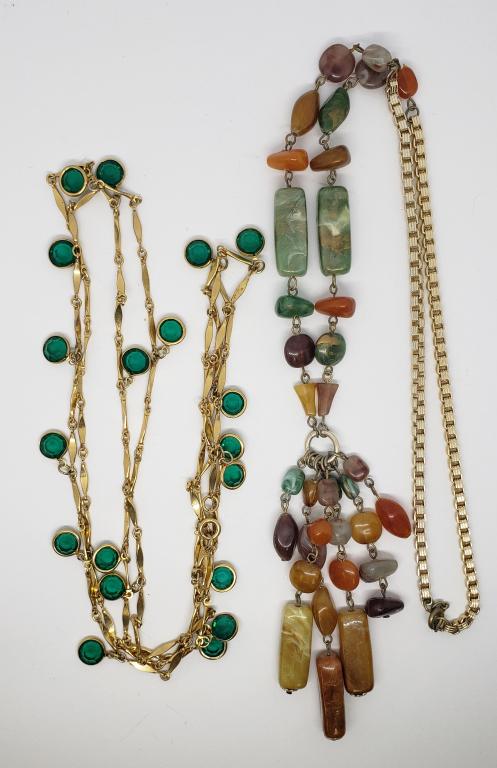 2-VINTAGE GOLD TONED LONG NECKALCE WITH (1 of 3)