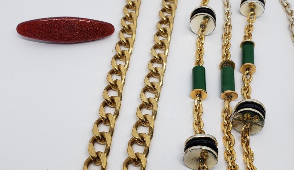 2-GOLD TONED NECKLACES (1)WITH GREEN BEADS (1 of 3)