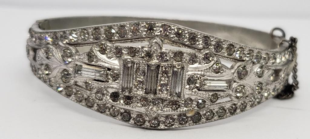 VINTAGE SILVER TONED HINGED BRACELET WITH (1 of 4)