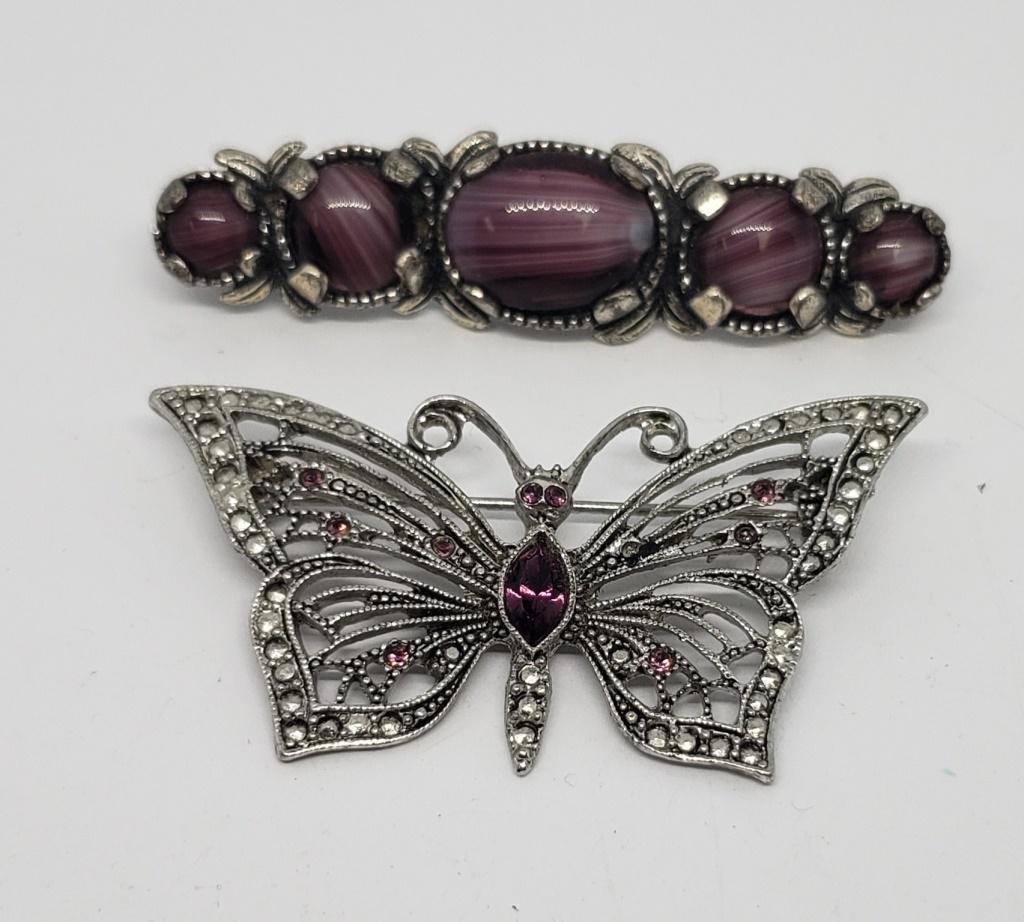 VTG SILVER TONED MARCASITE BUTTERFLY BROOCH (1 of 3)
