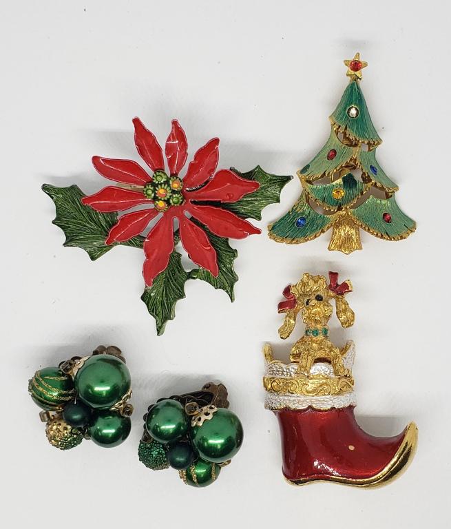 VINTAGE CHRISTMAS JEWELRY LOT:  (3)BROOCH-TREE- (1 of 6)