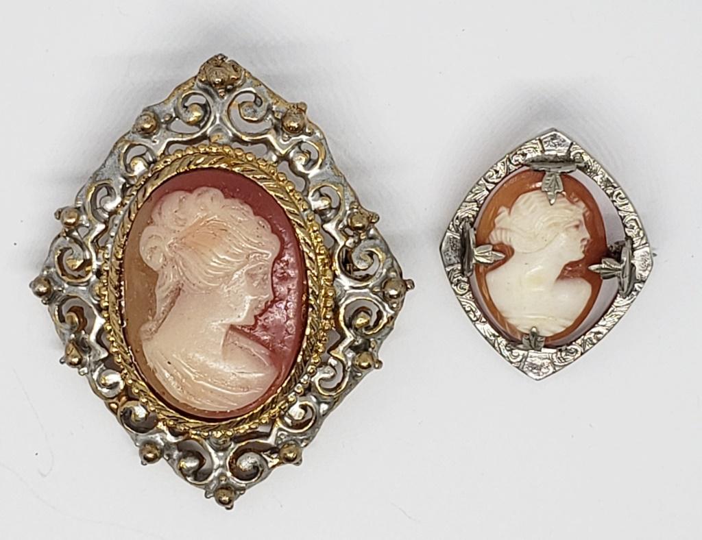 2-VINTAGE SILVER TONED CAMEO BROOCHES (1 of 4)