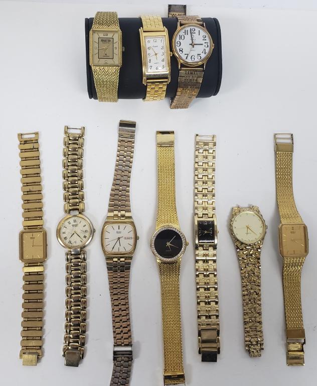 10  MENS QUARTZ   WRIST WATCHES-GOLD TONED-(3)SEIK (1 of 5)