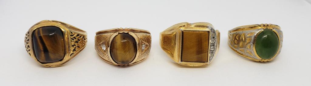 4-GOLD TONED MEN'S FASION RINGS: (3) 18K GE (1 of 8)