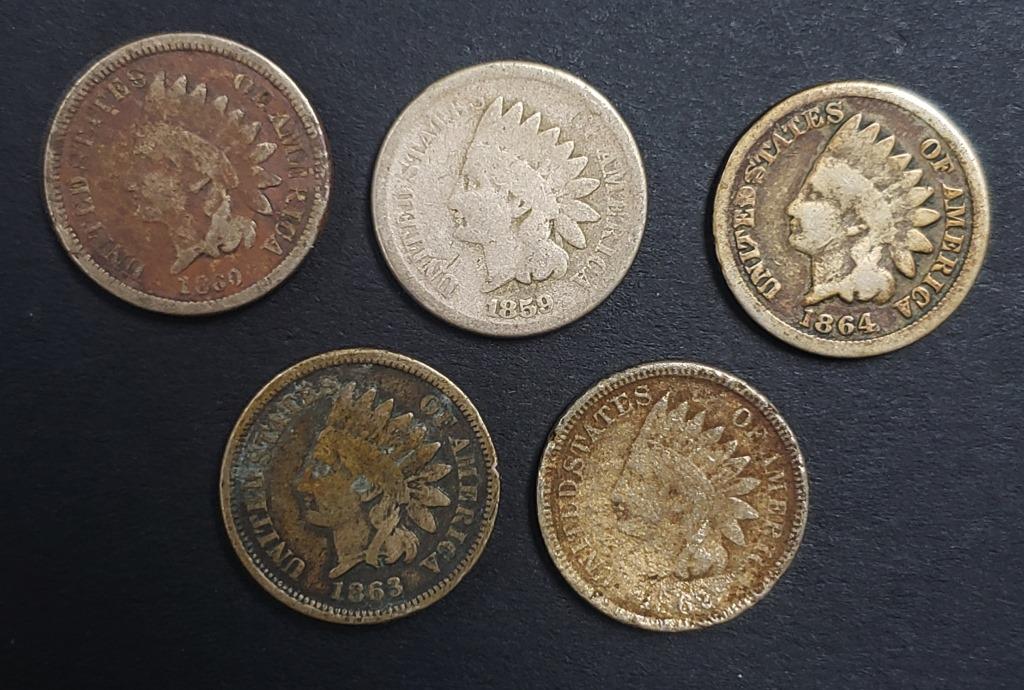 5-COPPER/NICKEL INDIAN HEAD CENTS (1 of 2)