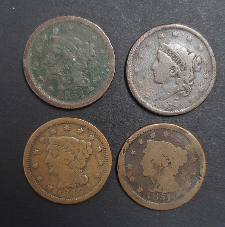 4 DIFF LARGE CENTS - CIRC or BETTER (1 of 2)