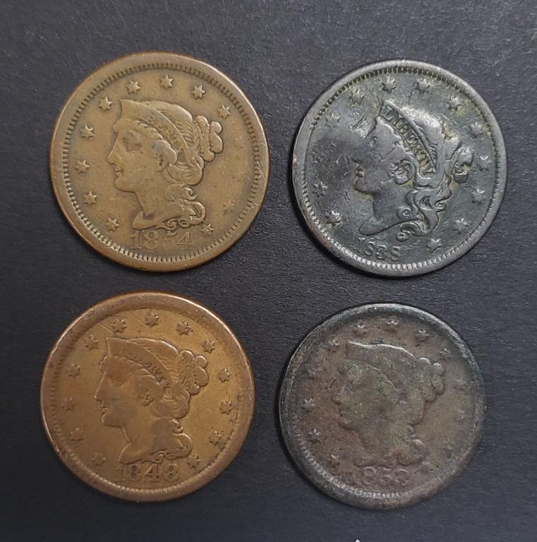 4 DIFF LARGE CENTS - CIRC or BETTER (1 of 2)
