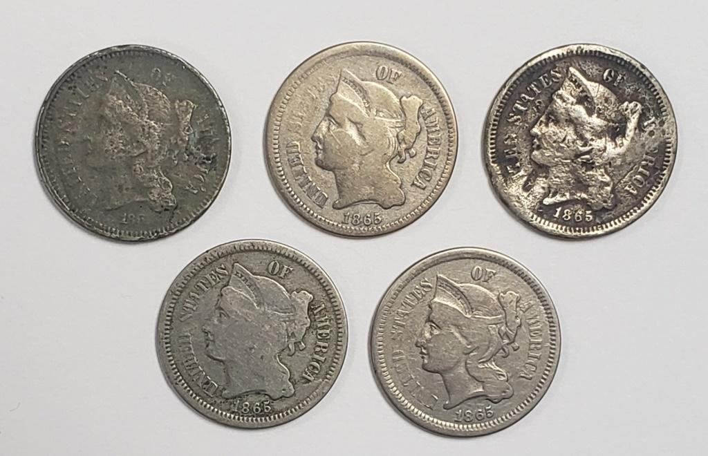 5-1865 THREE CENT NICKELS (1 of 2)