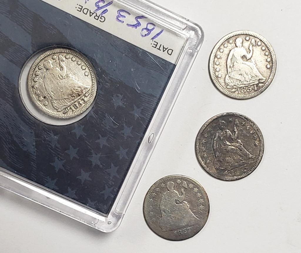 4 SEATED HALF DIMES - ALL DIFFERENT DATES (1 of 2)