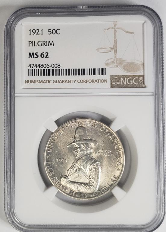 1921 PILGRIM COMMEM HALF DOLLAR NGC MS62 (1 of 4)