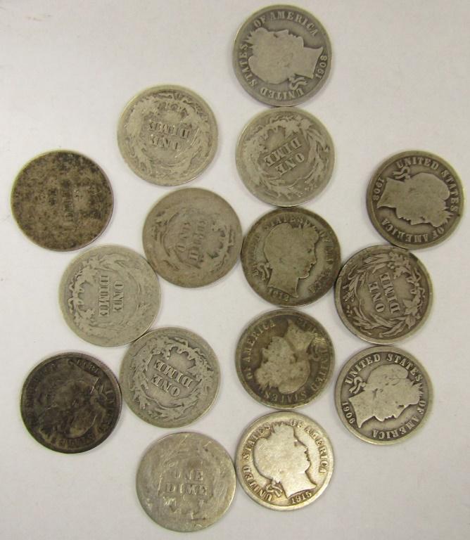 BARBER DIME LOT of 15 COINS (1 of 1)