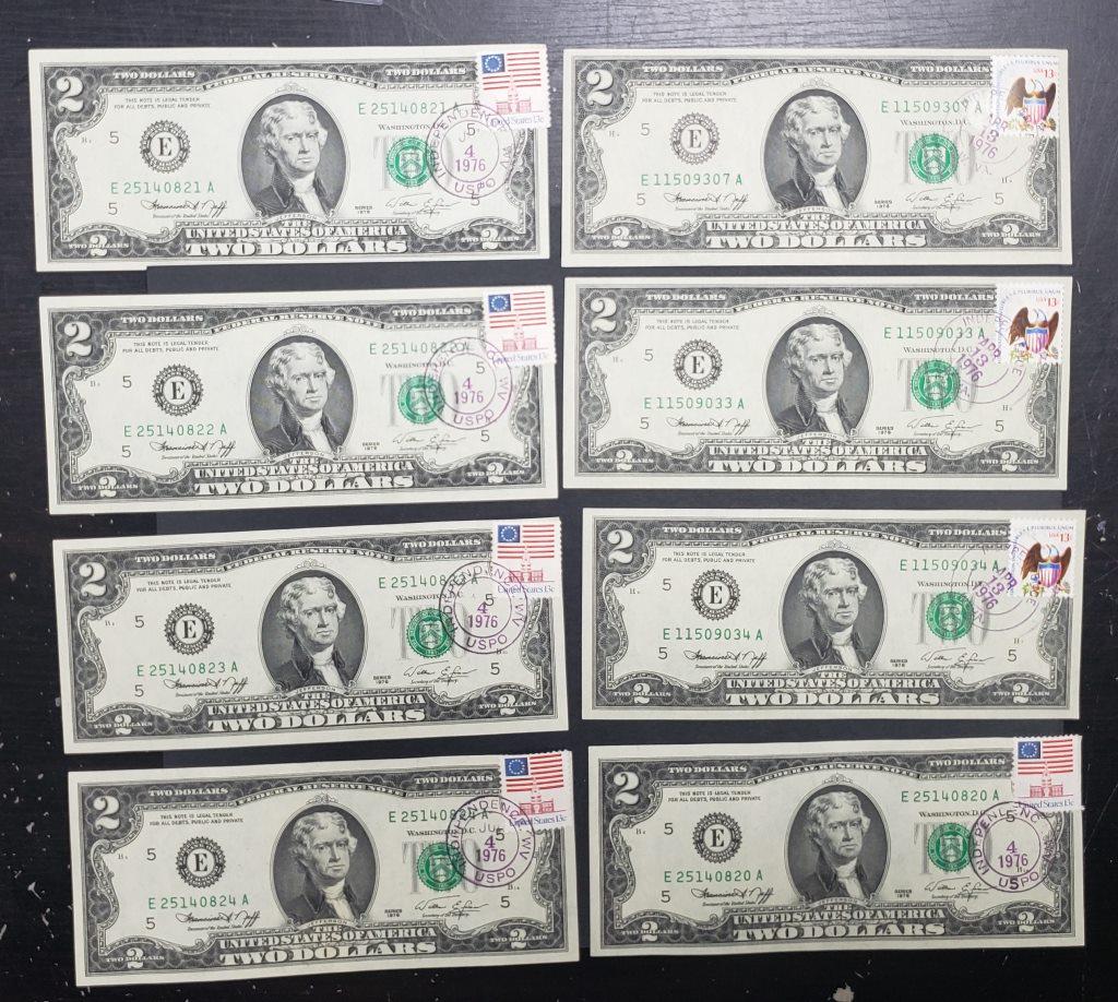 8-CU 1976 $2 FRN w/STAMPS (1 of 2)