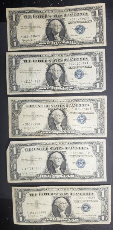 (5) "STAR NOTES" $1 SILVER CERTIFICATES (1 of 2)