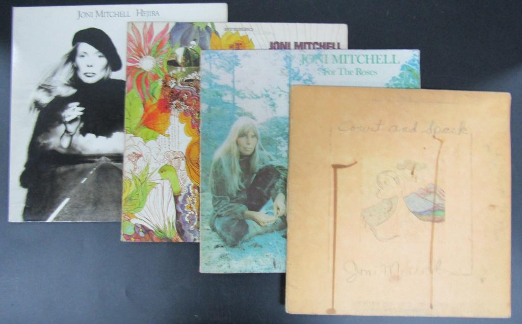 4-VINTAGE JONI MITCHELL VINYL RECORDS-60's & 70's: (1)JONI MITCHELL LP OUT OF THE CITY AND DOWN TO THE SEASIDE (1)JONI MITCHELL FOR THE ROSES (1)JONI MITCHELL HEJIRA (1)JONI MITCHELL COURT AND SPARK-ALL RECORDS ARE IN USED CONDITION WITH LIGHT SCRATCH