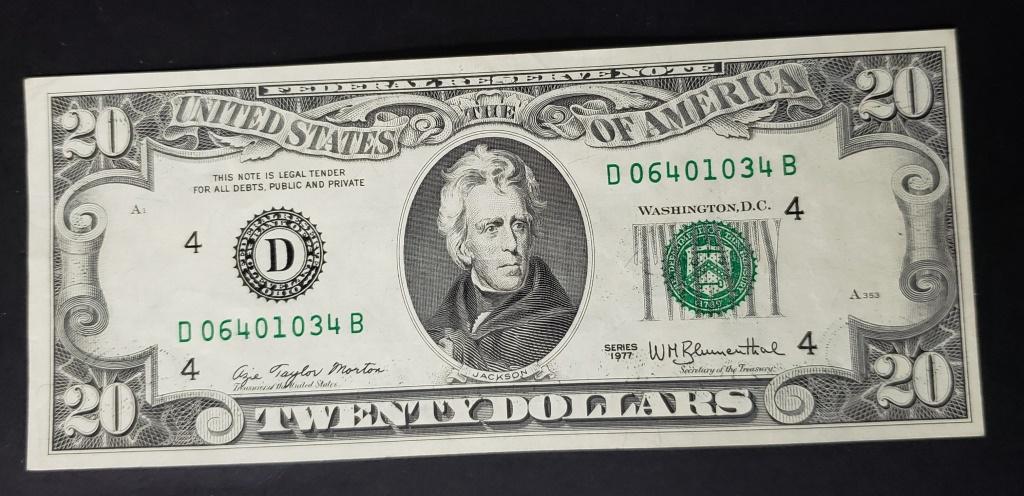 1977 $20 ERROR NOTE - OVER PRINT (1 of 2)