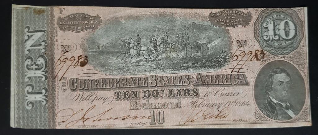 1864 $10 CONFEDERATE STATES of AM: TEN DOLLARS