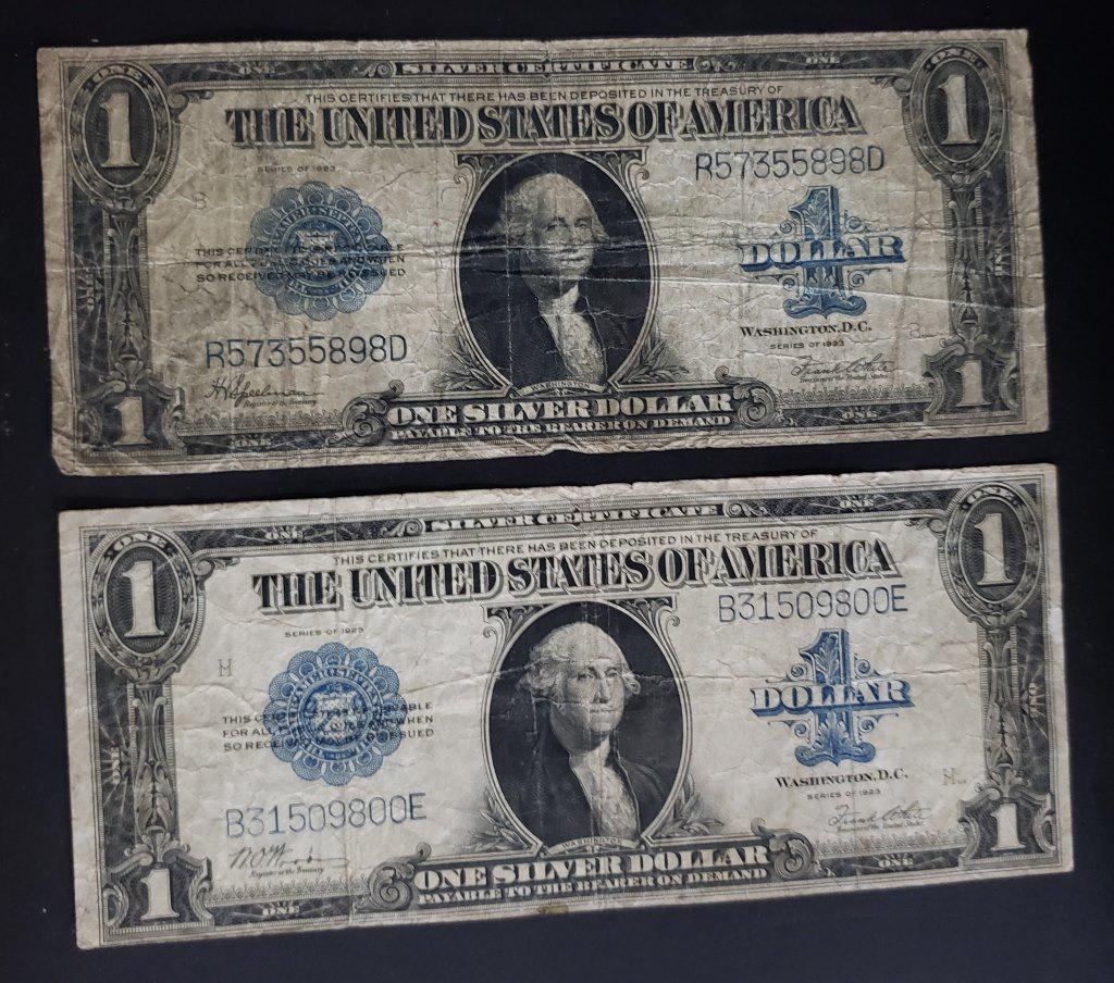 (2) 1923 $1 LARGE SILVER CERTIFICATES (1 of 2)