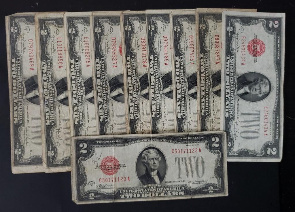 (10) 1928 $2 RED SEAL U.S. NOTES (1 of 2)