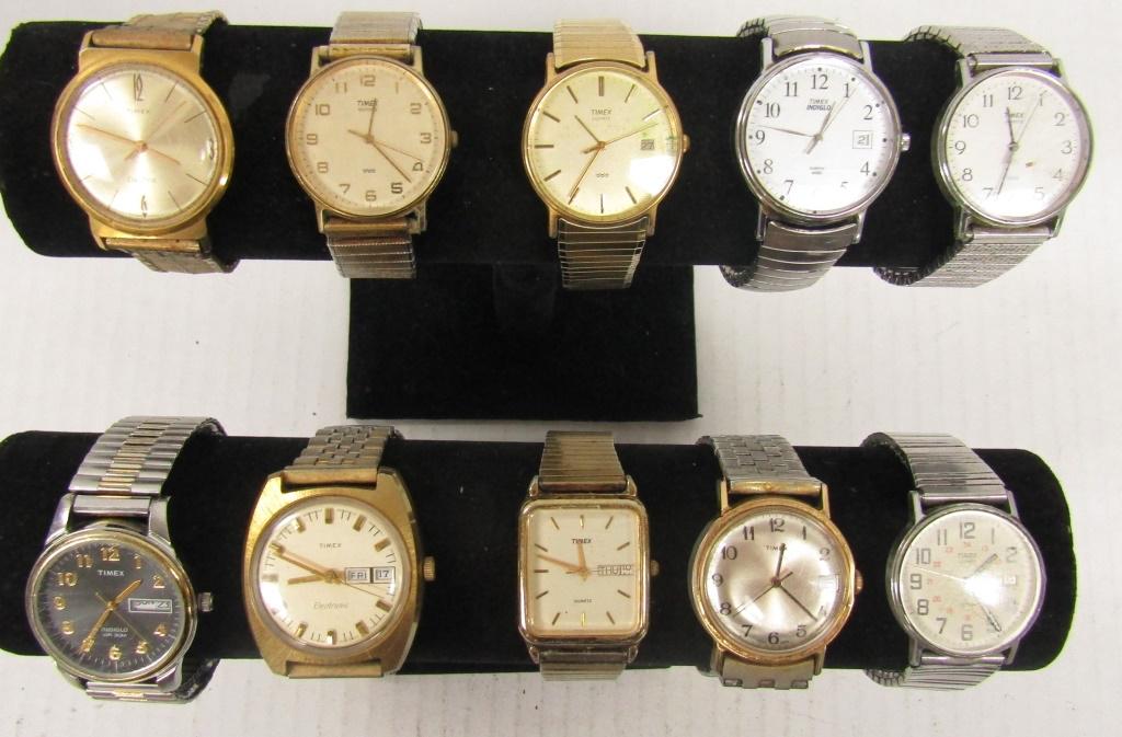 10 MENS QUARTZ WATCHES-TIMEX STRETCH BANDS: 10VMENS QUARTZ WATCHES-NOT TESTED AS TO WORKING OR NOT-SOME FOR PARTS OR REPAIR-SOME MAY WORK-TIMEX STRETCH BANDS
