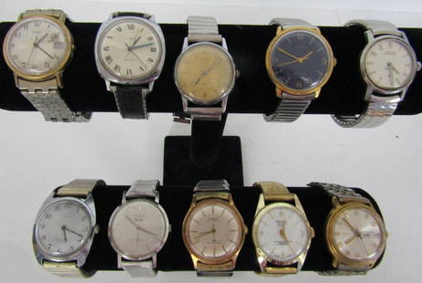 10 Mens  Mechanical Stretch Wrist Watches-(7)Timex: Not tested as to working or not-some for parts or repair-some may work-10 Mens Mechanical Stretch Wrist Watches-(7)Timex-Rouan-Desta-Croton